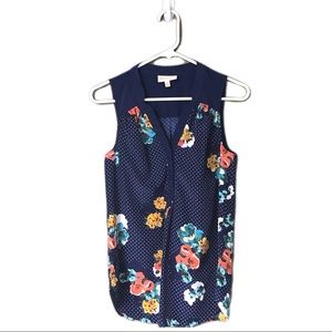 Modcloth Blue Floral, Polka-Dot Blouse, Size XS